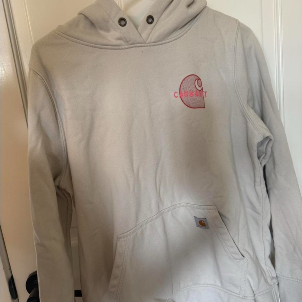 Carhartt Cream Rain Defender Hoodie with Pink Logo